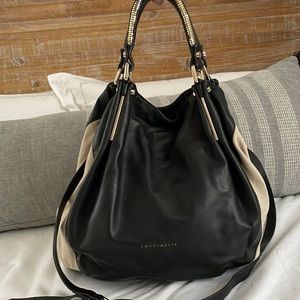 Coccinelle leather and canvas tote - black and tan
